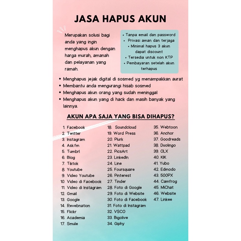 Jasa Hapus Akun Fb, Twitter, dll