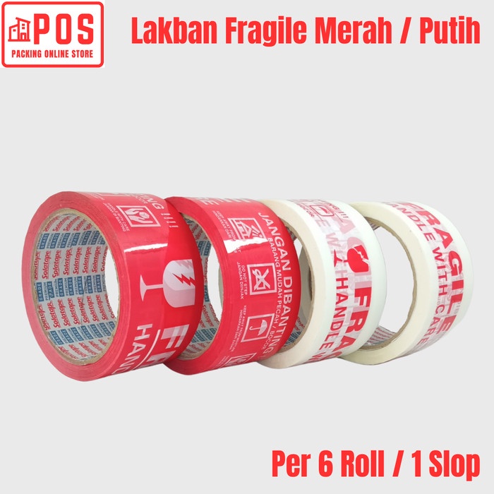 

6 Roll Lakban | Lakban Fragile Merah / Putih 48mmx100m | Solatape