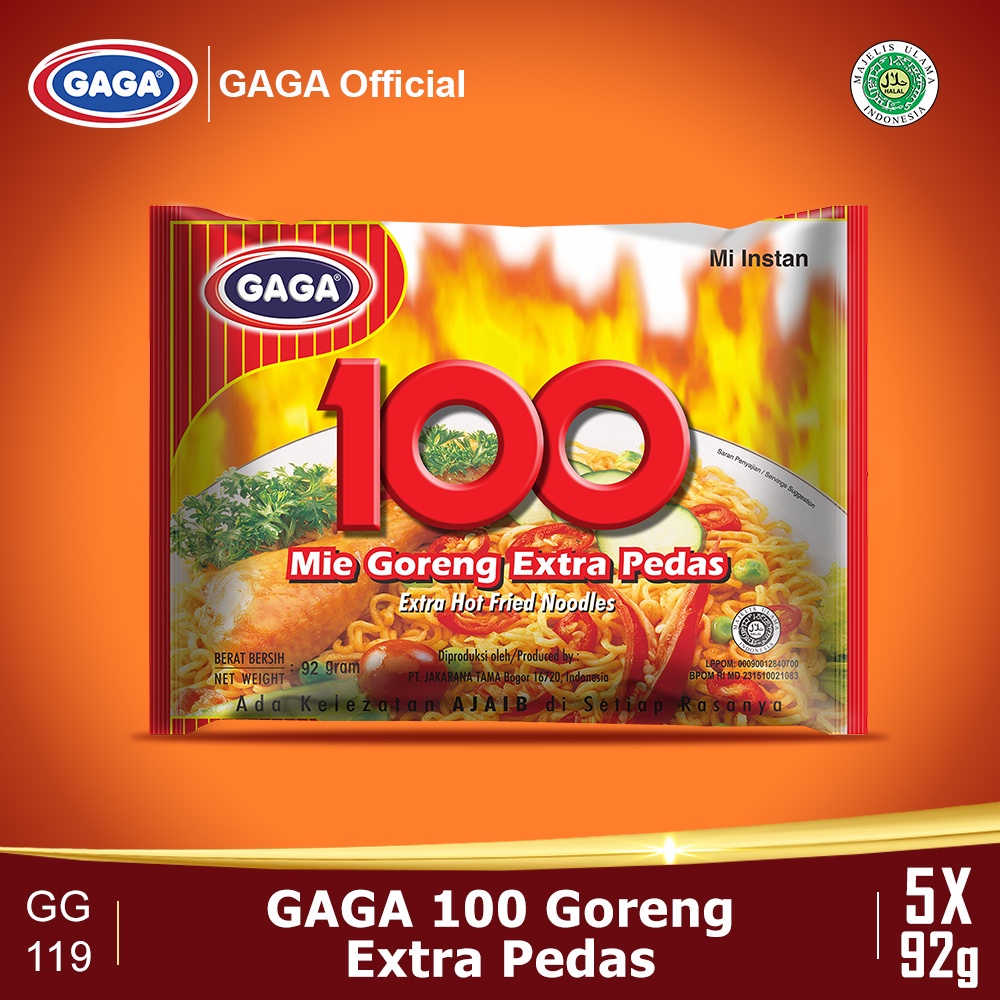 Mie gaga 100 mie goreng Extra Pedas 88 gr