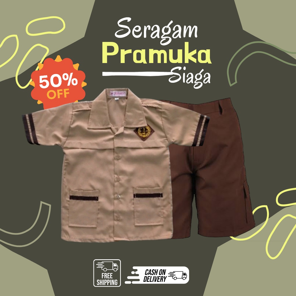 seragam pramuka siaga anak sd laki laki cowok celana pendek baju pendek / seragam bju celana pramuka
