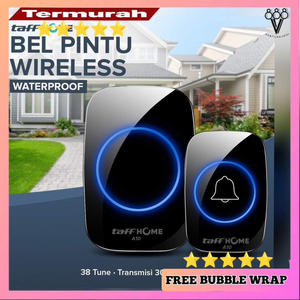 Bel Rumah Tanpa Kabel Bell Pintu Wireless Remote Doorbell 38 Nada Jarak 300 Meter - A10 - Black