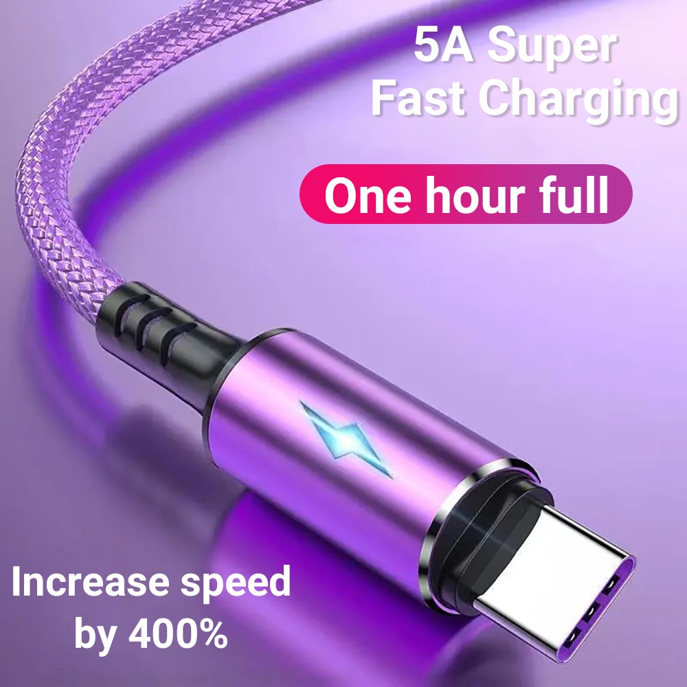 Kabel Pengisi Daya Cepat 5A untuk iPhone Android Micro TypeC dengan Kabel Transfer Data USB Pengisi 