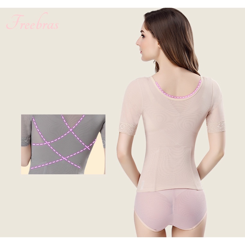 Wanita Lengan Korset Pendek Perut Postpartum Tiga Kancing Shapewear Korset Munafie Pelangsing Korset Perut