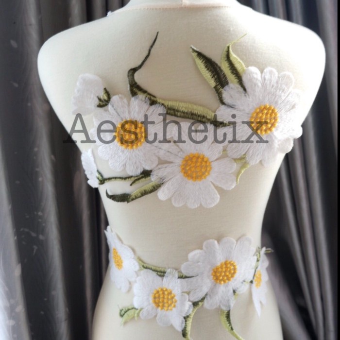 kurniacollection09_id [MURAH] Patch Bordir Renda Daisy Flower Bunga Putih Bordiran Tempel Aplikasi -