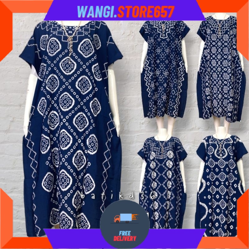 BAJU KOMBOR MAMAH MUDA OVERSIZE KEKINIAN MOTIF CANTIK / Daster rayon tebal motif klasik biru navy pu