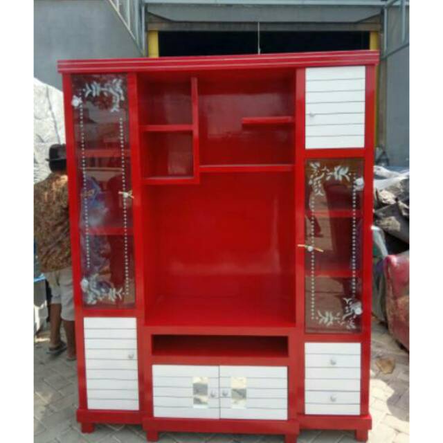 Bufet Pajangan TV Minimalis Pintu Kaca Sandblast (Harga Promo)