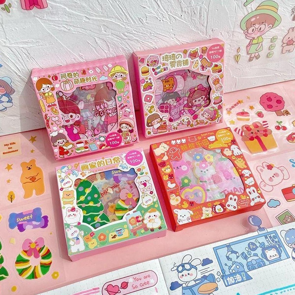 

100 Lembar Stiker 2D MoMo / Sticker 2D isi 100 Lembar Stiker Kartun Kore