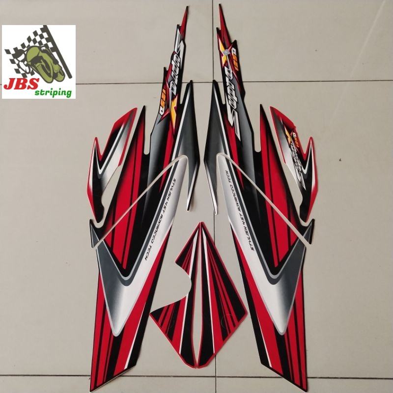 striping supra x 125 stiker  honda supra x 125 d thn 2006 2007 hitam merah