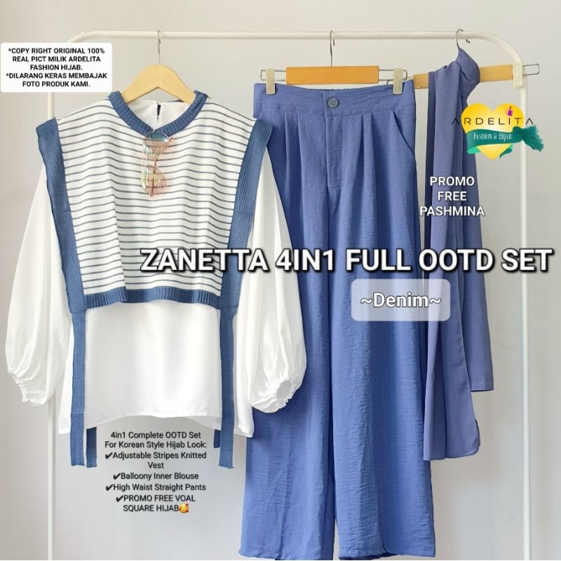 ZANETTA 4IN1 PREMIUM OOTD SET HIJAB LENGKAP HEMAT | SETELAN BAJU WANITA LEBARAN SIAP PAKAI | BAJU SE
