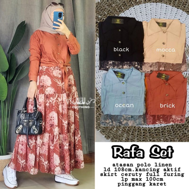 [ORI WNW] Rafa Set Setelan W&W Terbaru Atasan Polo Linen Ld 108 + Skirt Ceruty Baju Kekinian