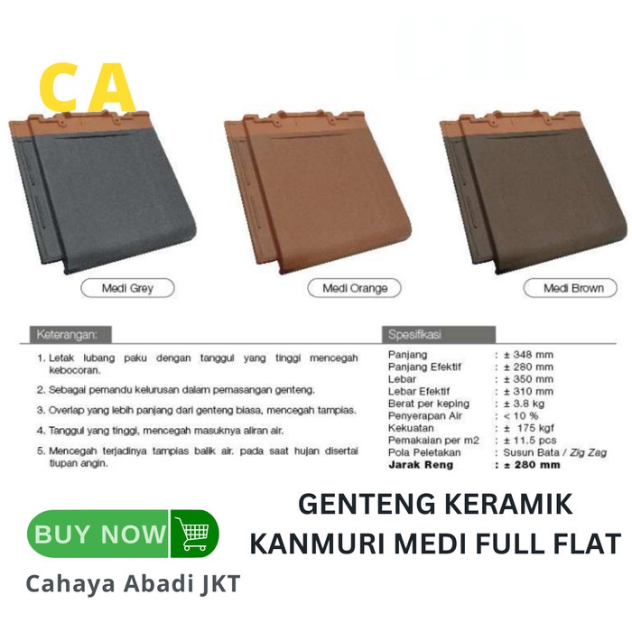 GENTENG KERAMIK KANMURI MEDI FULL FLAT