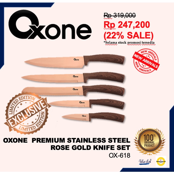 OXONE OX-618 PREMIUM ROSE GOLD KNIFE SET | ox618 pisau set rose gold