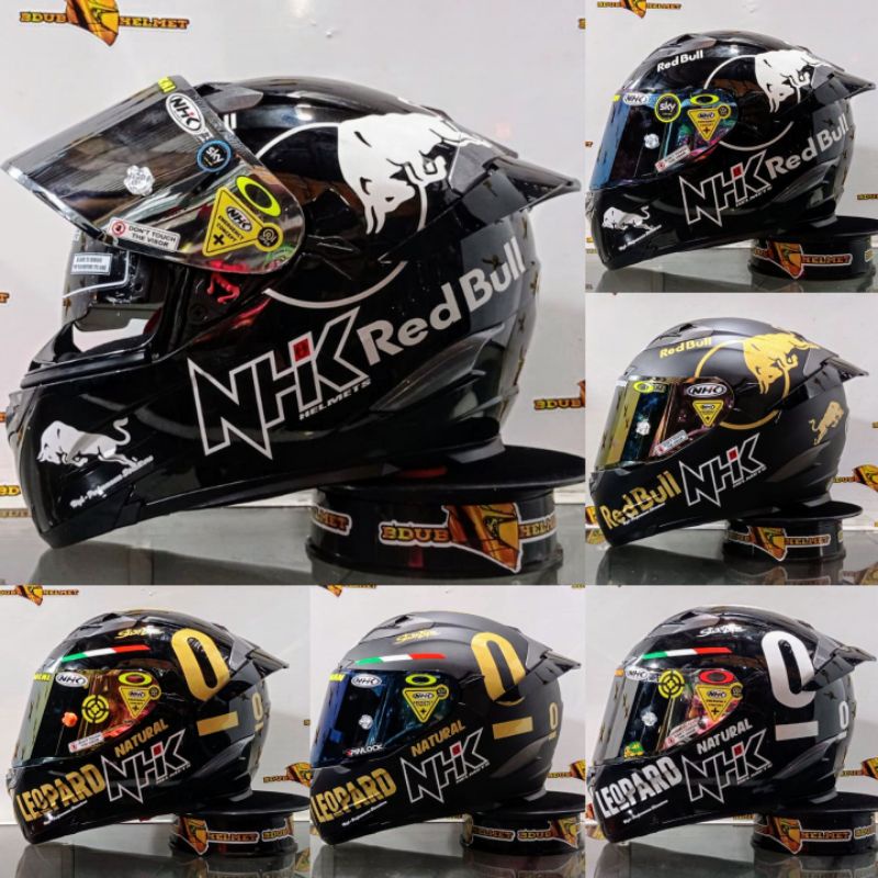 Helm full face Nhk RX9 black glosy/hitam glosi paket ganteng red bull visor flat iridium 100%ORIGINA