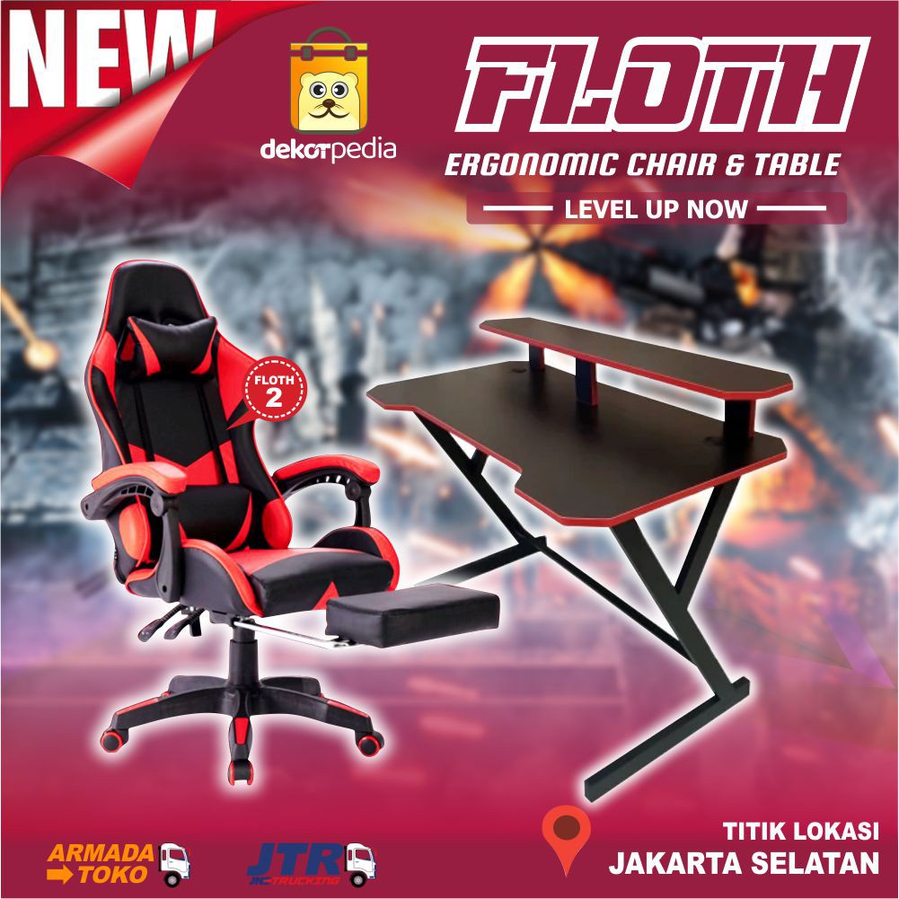 Kursi Gaming FLOTH 2 Meja Gaming FLOTH SET (LUAR KOTA)