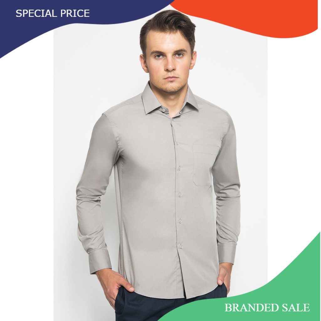 ALISAN Kemeja Lengan Panjang Polos Slimfit Abu Abu - PLSSFLS