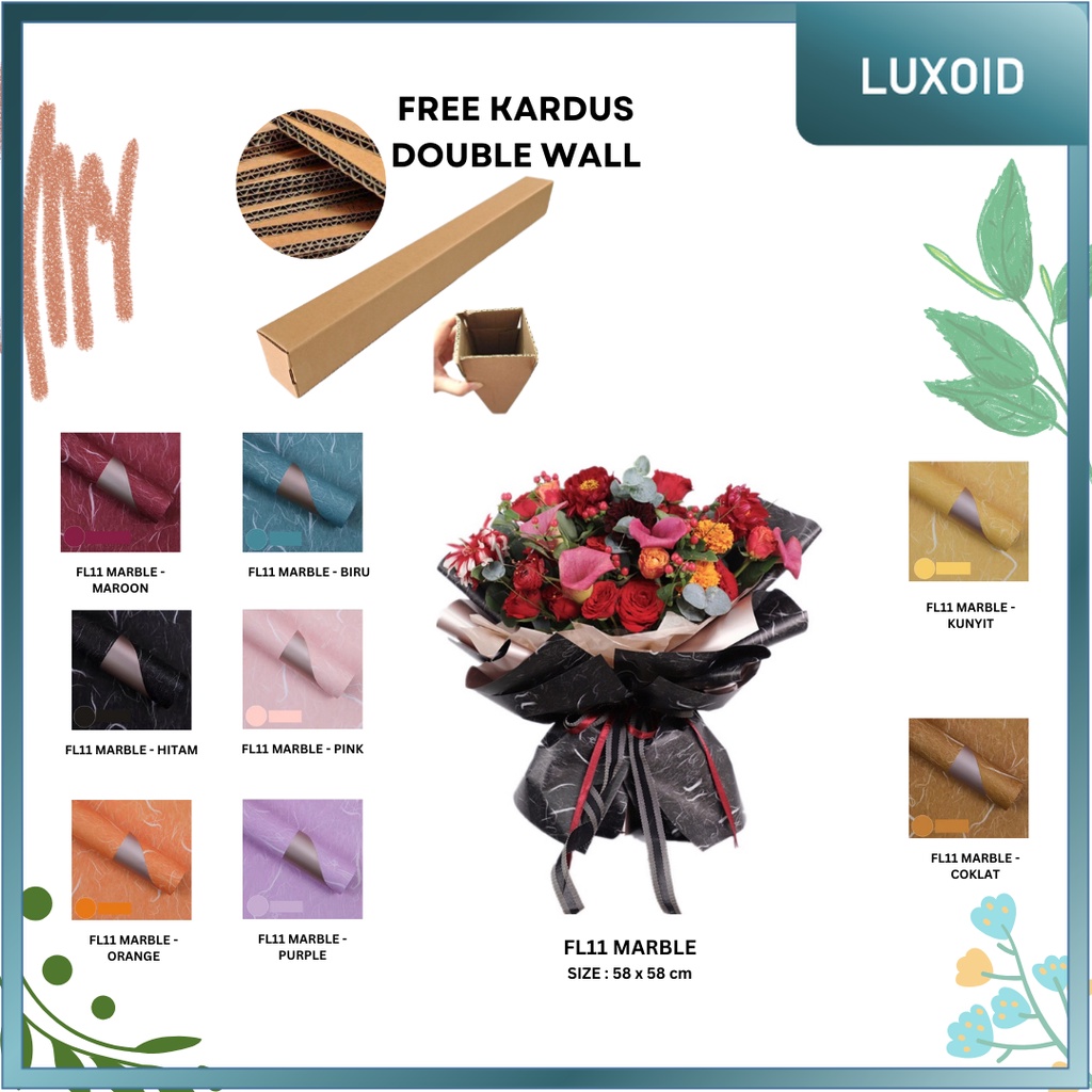 

LUXOID - (5 LEMBAR) - FL11 MARBLE Kertas Bunga Paper Buket Motif Garis Abstrak Florist Cellophane