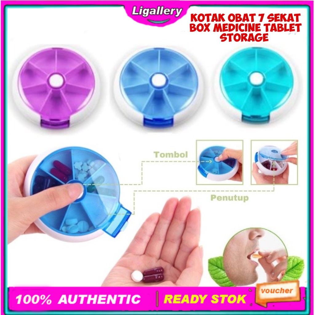Kotak Obat 7 Day Grid Medicine Tablet Storage Serbaguna Manik Manik 7 Sekat Ada Tombol Putar Otomati