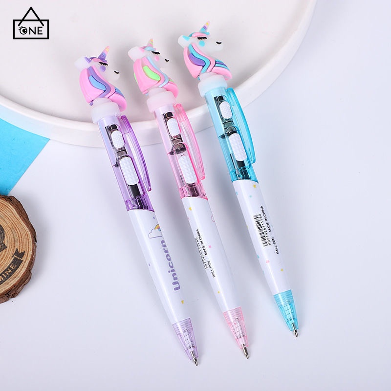 

COD❤️Pena Lampu Unicorn Lucu Kreatif Luminous Press Type Ballpoint Pena 0.5mm Office Signature Pen