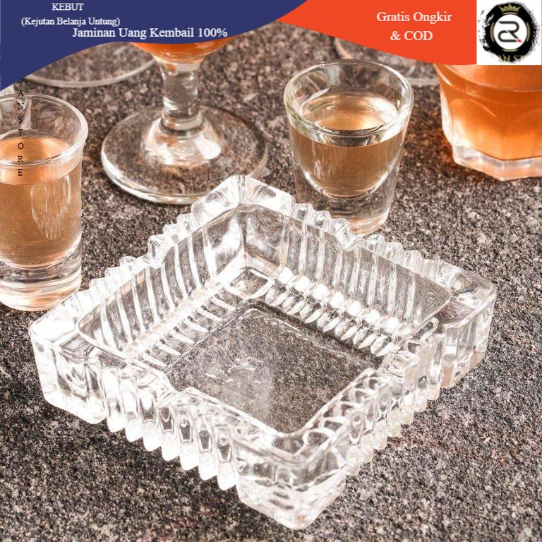 Ashtray Square Glass bening /Asbak Kaca Persegi/asbak   rokok 
  1 Pcs