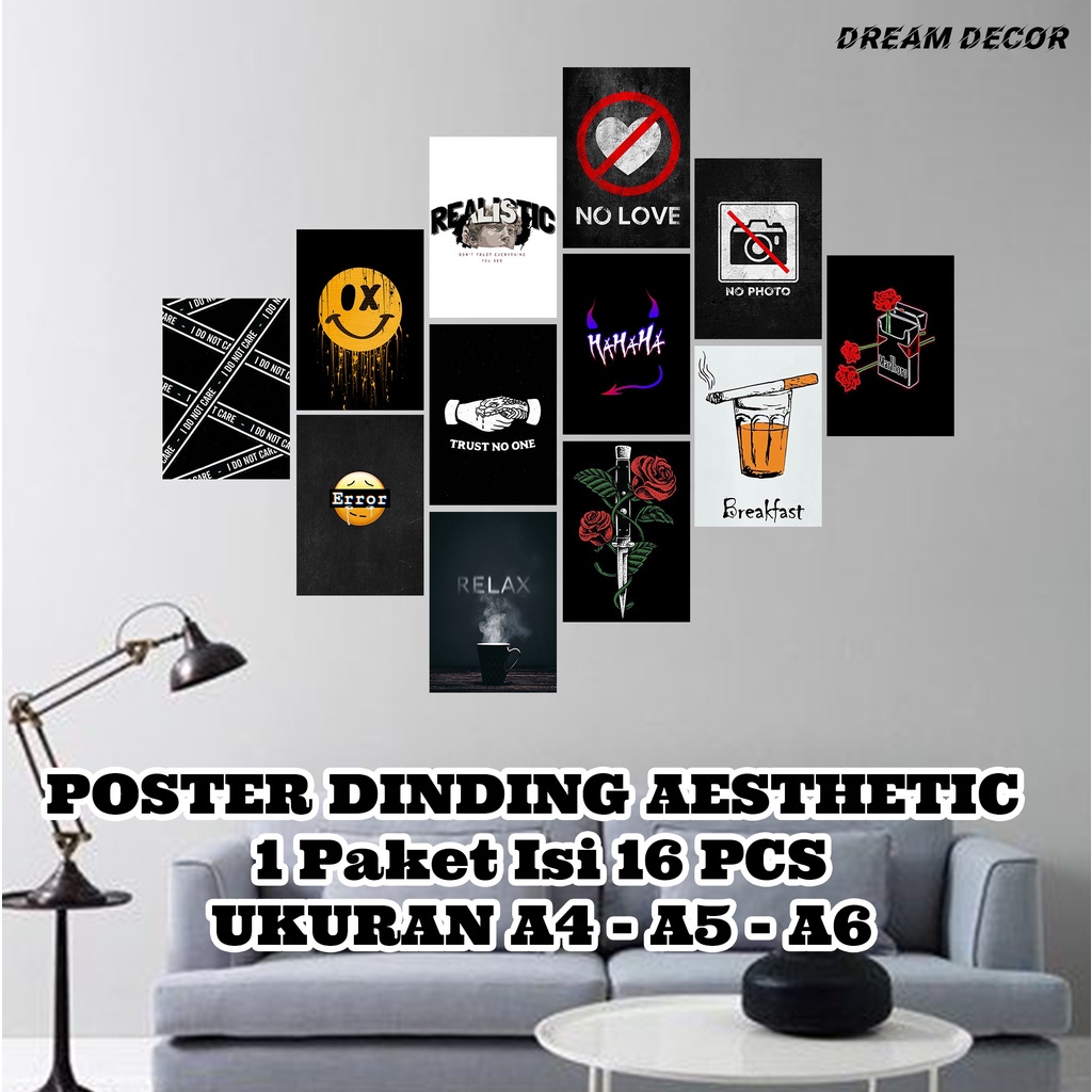 Isi 16 PCS Poster Dinding Kamar Cowok Keren No Love Ukuran A4 A5 A6 Poster Kekinian Dekorasi Kamar A