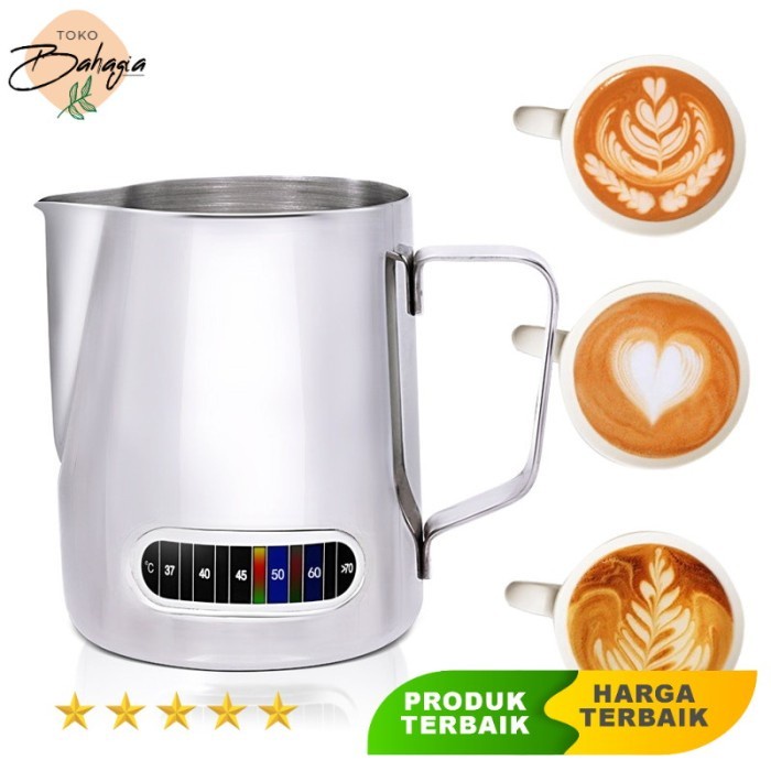 Teko Kopi Milk Jug Espresso Latte Art Stainless dengan Termometer