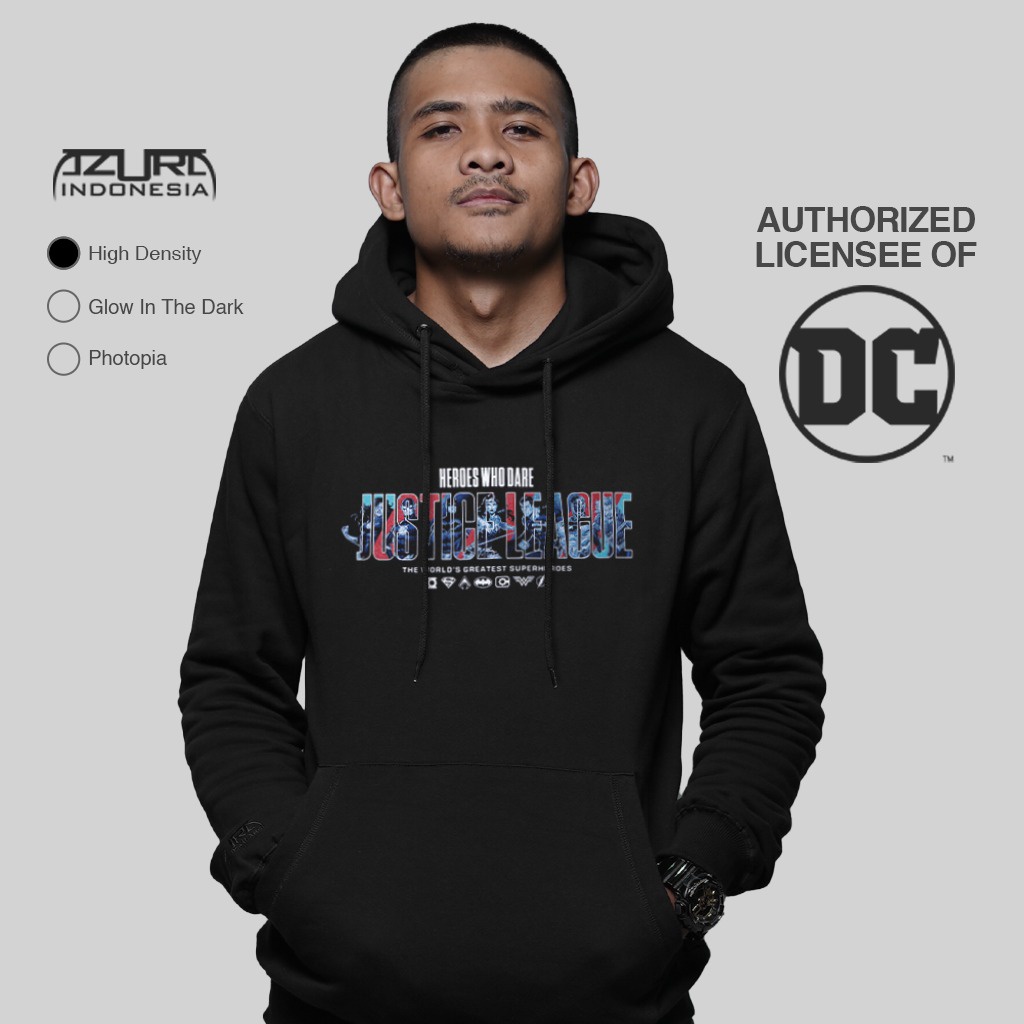 Azura Hoodie DC Comics Original Justice League Heroes Who Dare Glow Hitam