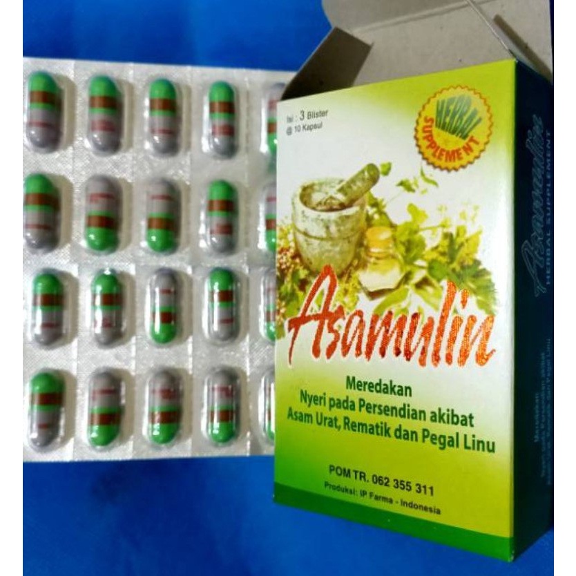 

Ready Stock Asamulin kapsul asam urat 1 box isi 3 blister Obat Asam urat, reumatik, pegel linu, kolesterol Jamu Herbal Termurah