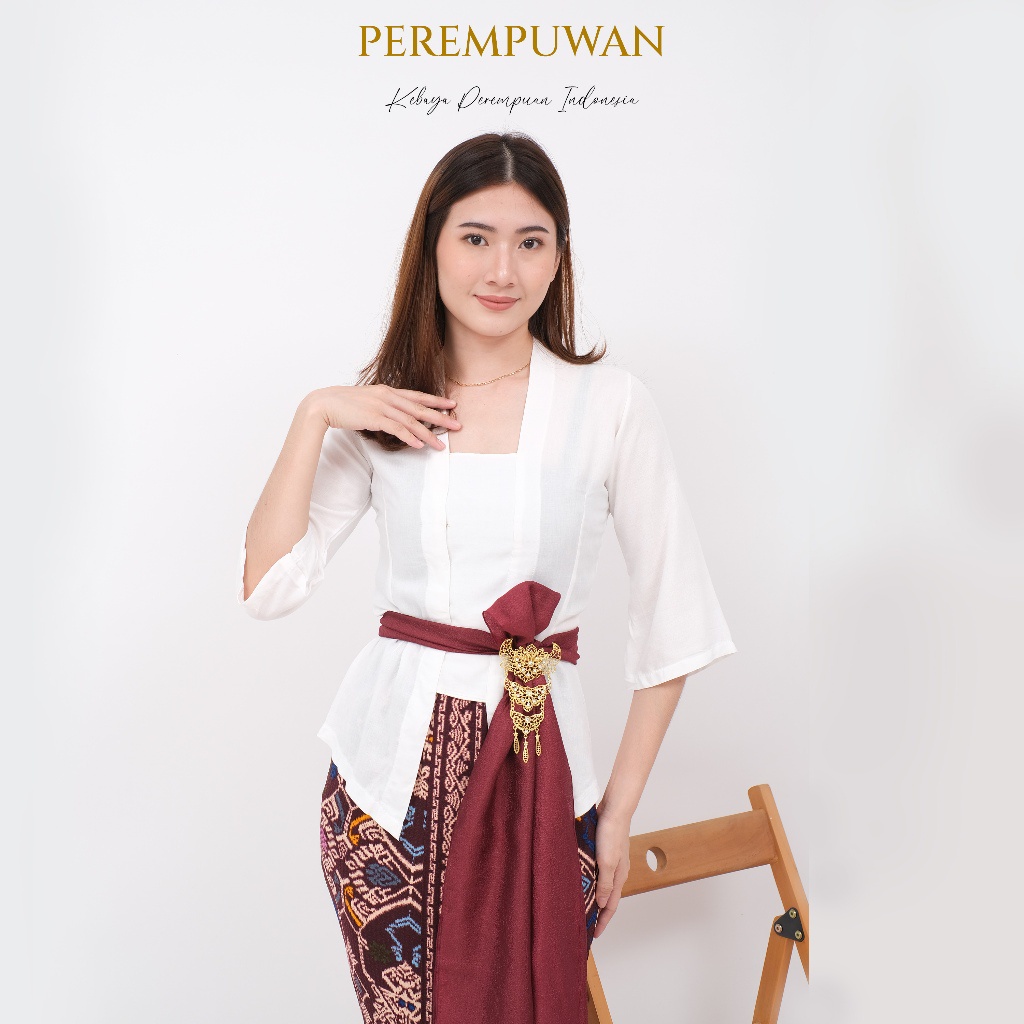 SAMAYA Setelan Atasan Kebaya Bali Kutu Baru Jadul Vintage Casual Simple Kain Katun Linen Hitam Putih