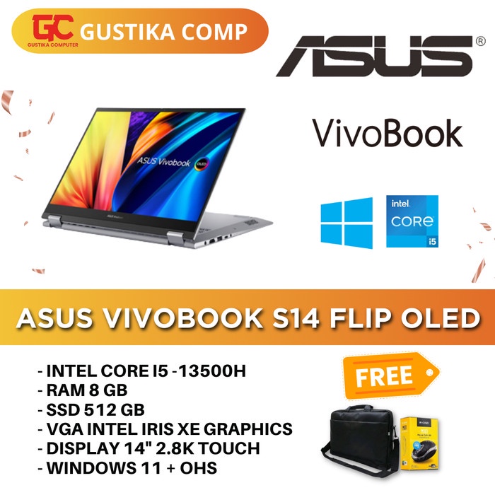 ASUS VIVOBOOK S14 FLIP OLED CI5 13500H 8GB 512GB 14" 2.8K TOUCH