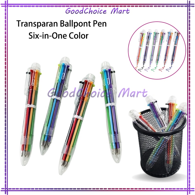 

Pulpen 6 Warna isi Tinta 6in1 Pena 0.5mm / Transparan Ballpont Pen Six-in-One Color / Transparan 6in1 Bolpen Mix Colour