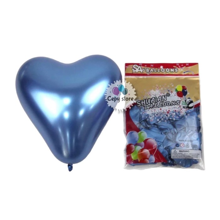 Balon Latex Metalik Chrome Love / Latex Love Chrome 12 inch 50pcs - Biru