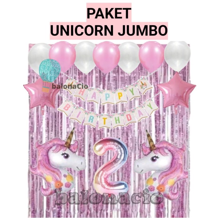 PAKET ULANG TAHUN UNICORN 2 JUMBO - TANPA TIRAI, ANGKA 1