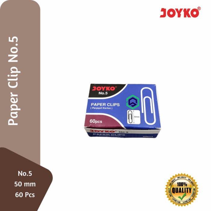

Paper Clip / Penjepit Kertas Klip Joyko No.5 isi 10 Dus Kecil