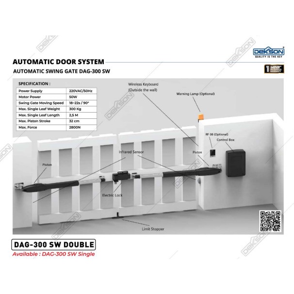 

TERPERCAYA Automatic Swing Gate DEKKSON DAG-300 SW DOUBLE SINGLE - SINGLE