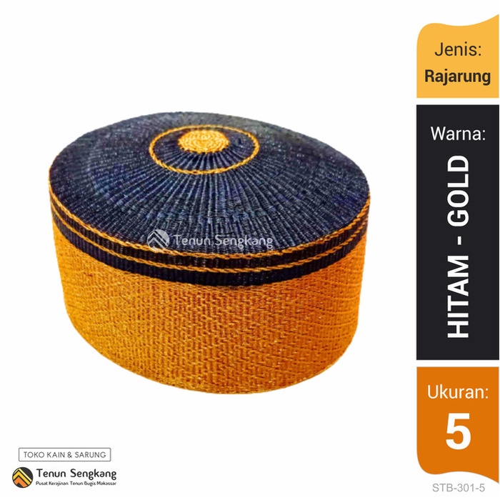 Songkok Peci Kopiah Recca Adat Khas Bugis Makassar Asli Seri Rajarung Hitam-Gold STB-301