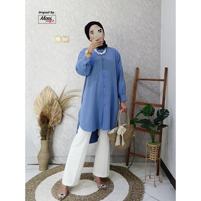 Tunik Mazaya Jumbo Ld 110 120 130 Crinkle / Tunik Wanita  2023 - Broken White, XXL