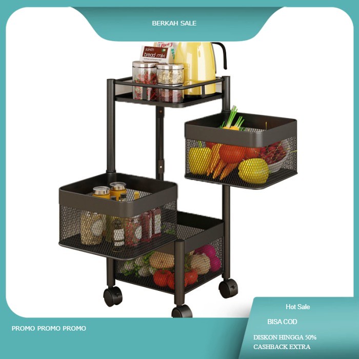 Cadillac Paxton Troli Serbaguna Metal Storage Rack Rak Dapur - CDLC006 - 3 SUSUN, Hitam