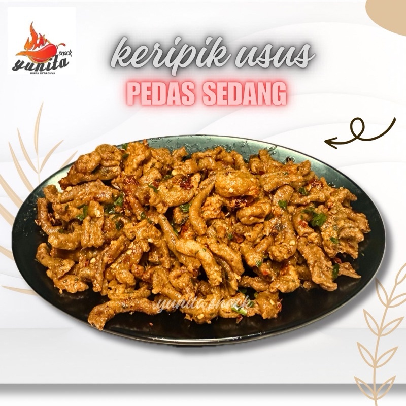 

Keripik Usus Ayam Crispy Pedas daun jeruk kemasan pouch 100 gram