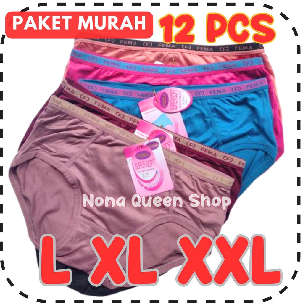 12 Pcs celana dalam wanita fema Nyaman Grosir