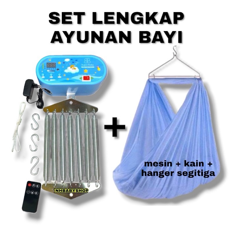 Set Lengkap Ayunan Listrik Bayi Otomatis Mesin Ayunan + Kain Ayunan + Besi Segitiga Hanger
