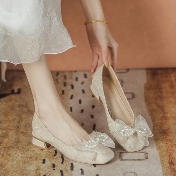 Thick heeled shoes for women wearing bridesmaid wedding shoes, high heels