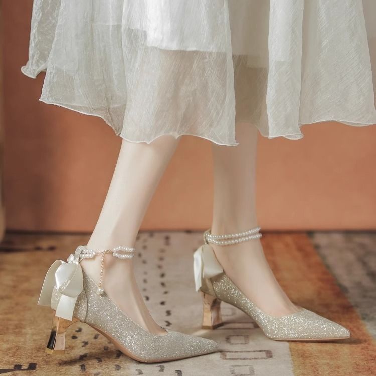 Wedding shoes, thick heels, bride's shoes, shiny high heels, bridesmaid shoes