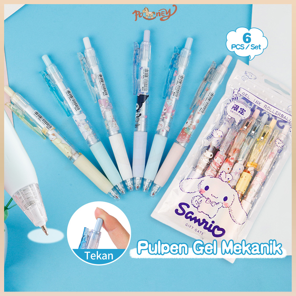 

Poney 6pcs Pulpen gel mekanik 0.5mm Ballpoint gel mekanik import Pulpen aesthetic