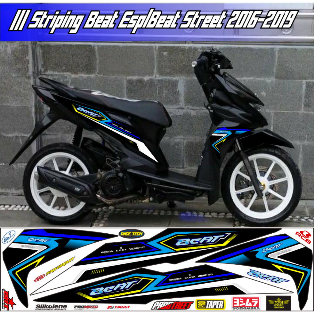 sticker lis variasi STRIPING HONDA BEAT NEW ESP 2016-2019 list biru honda racing simple elegan