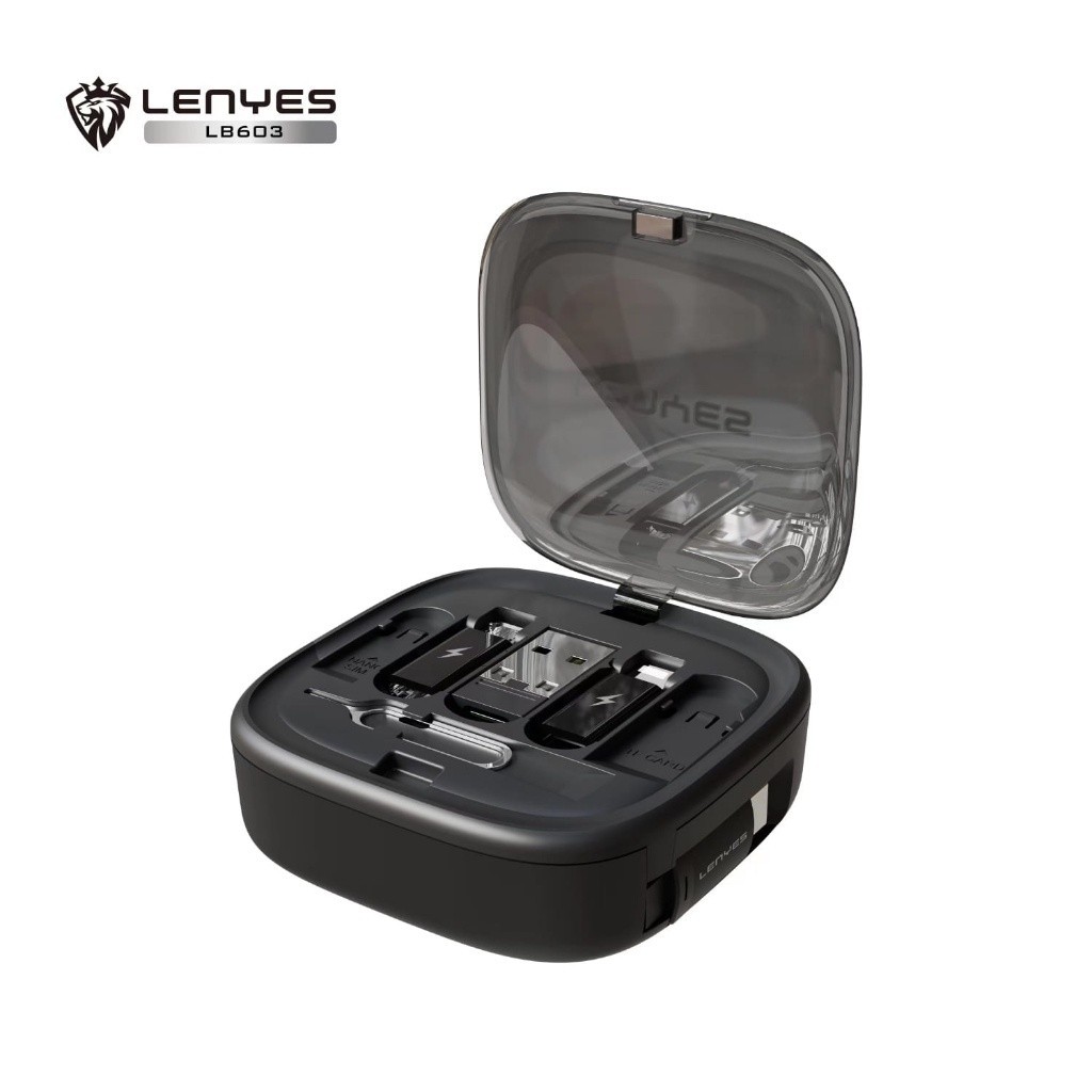 LENYES LB603 60W Storage Box 6in1 Cable Type C Fast Charging With Converter USB + Lightning + Micro