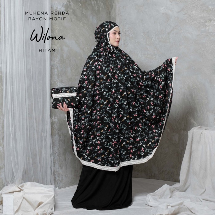MUKENA DEWASA RENDA RAYON WILONA - Hitam