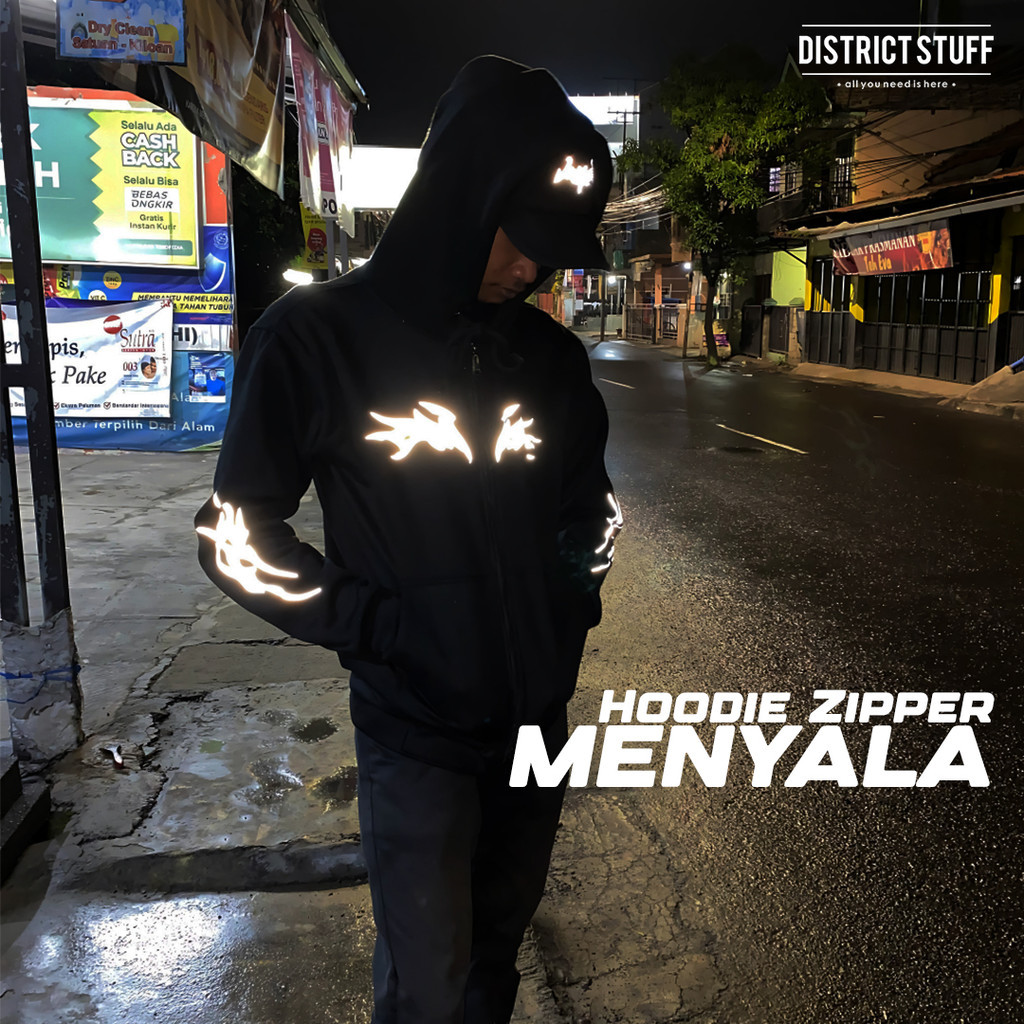 Hoodie Zipper Reflektif Savage Menyala Dalam Gelap Jaket Pria Wanita Cotton Fleece Premium