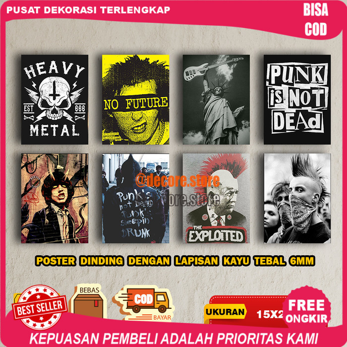(SZT) Pajangan dinding Poster Band Metal Rock Bingkai Kayu Ukuran 15X20cm - NN