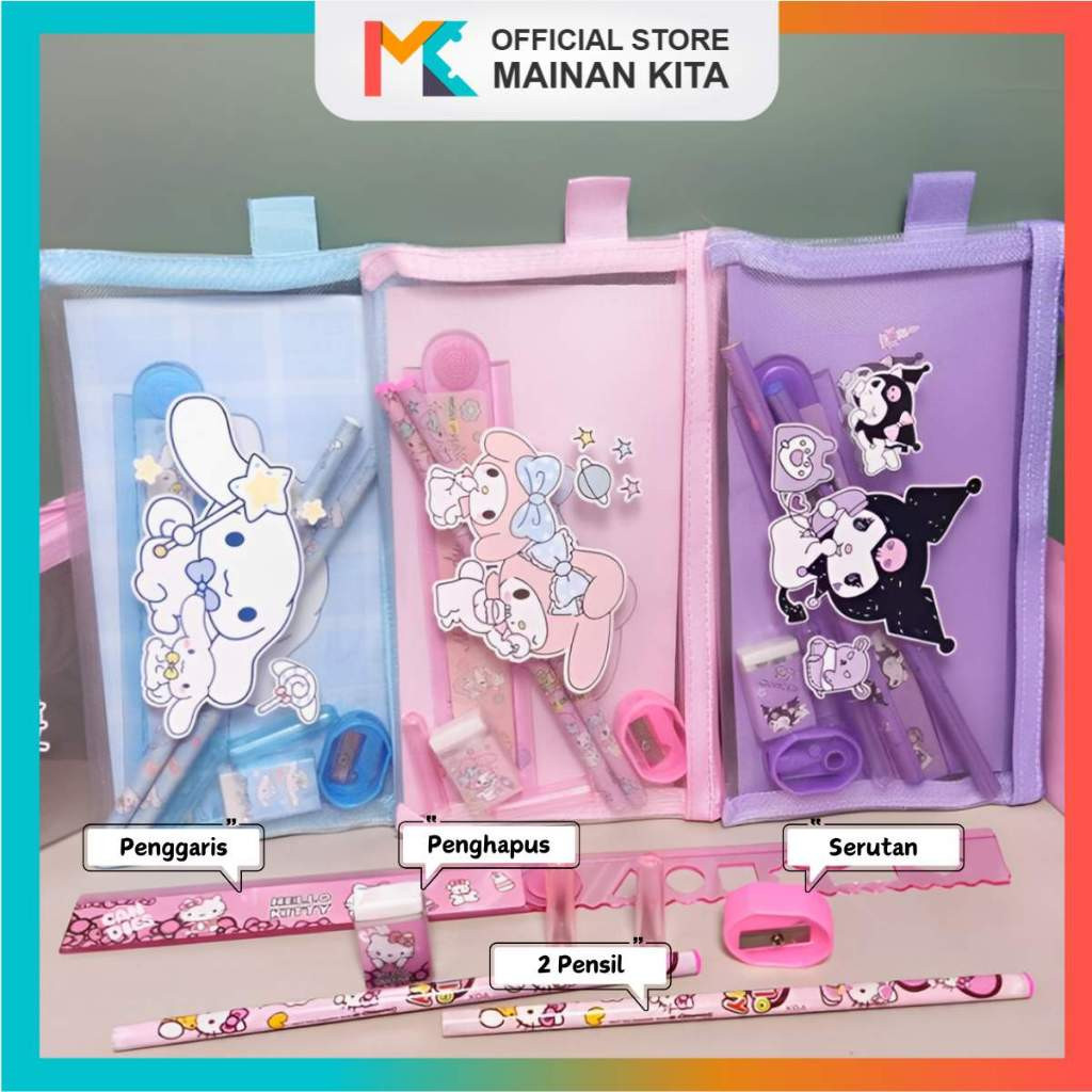 

READY STOK MK923 Paket Pouch Ziplock Set Alat Tulis 7 in 1 Motif Sanrio AM-52