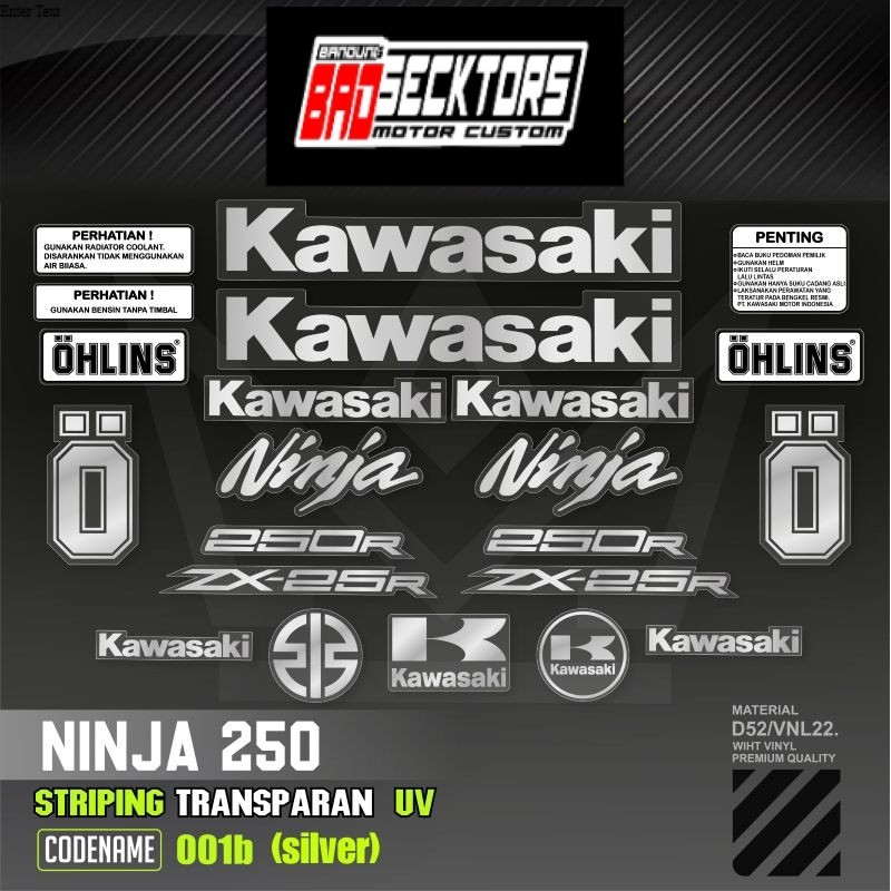 Decal Sticker Striping Variasi Transparan Uv Ninja 250 Fi Zx-25R Ninja 250 Fi Gen 2 2013-2016 Ninja 